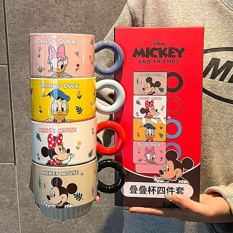Disney Mug 2025 New Ceramic Water Cup (Four-Piece Set) Household Cups Couple Coffee Mug Birthday Gift