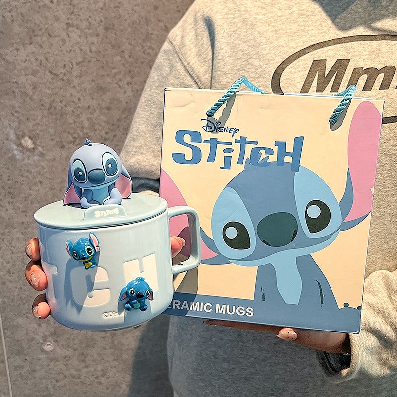 Disney Stitch Mug 2025 New Girls' Ceramic Water Cup with Lid, Coffee Cup, Birthday Gift