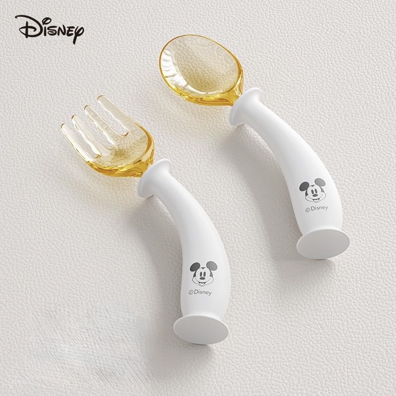 Disney Baby Spoon for Learning to Eat, Training Silicone Spoon, Flexible for Independent Eating, Baby's First Weaning Fork and Spoon