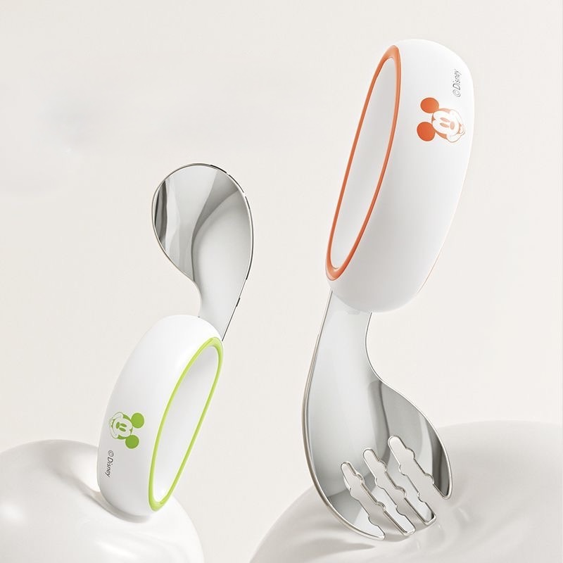 Disney Stainless Steel Children's Baby Feeding Fork and Spoon Set, Helping Babies Learn to Eat Independently - 图片 5